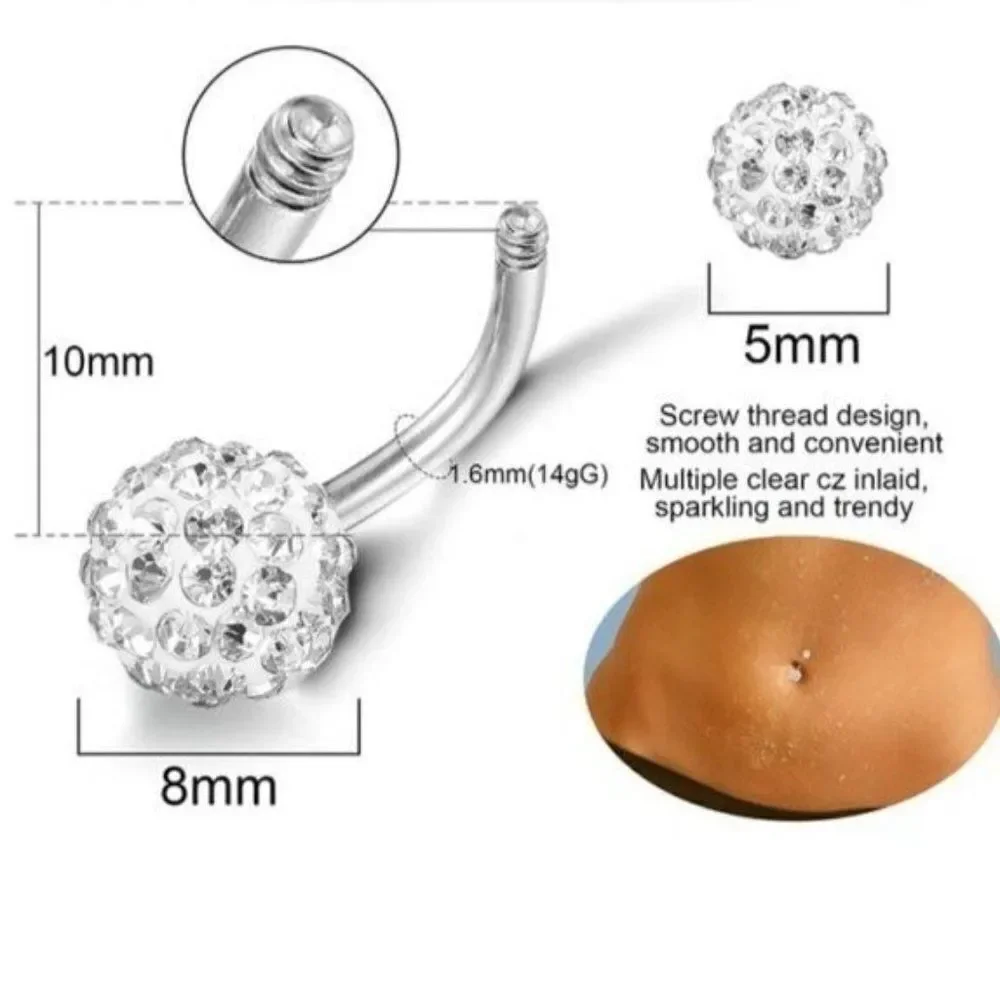 14G Rose Gold and Silver with Cubic Zirconia Belly Rings - Set of 10